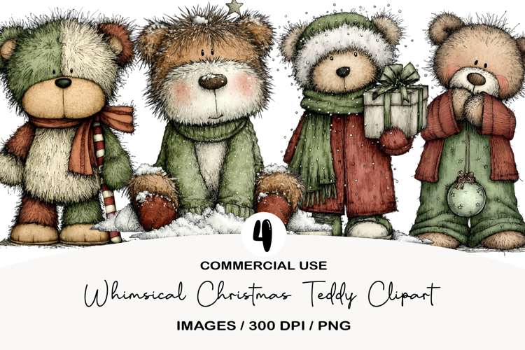 Whimsical Christmas Teddy Clipart