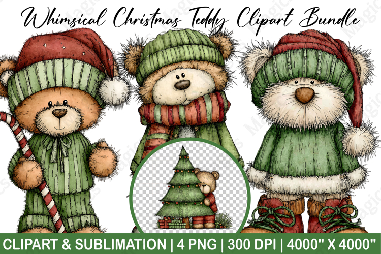 Whimsical Christmas Teddy Clipart