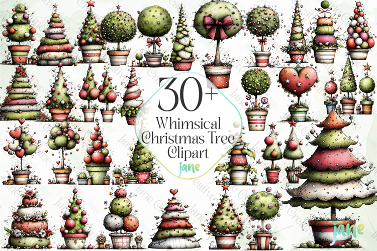 Whimsical Christmas Tree Clipart Bundle example image 1