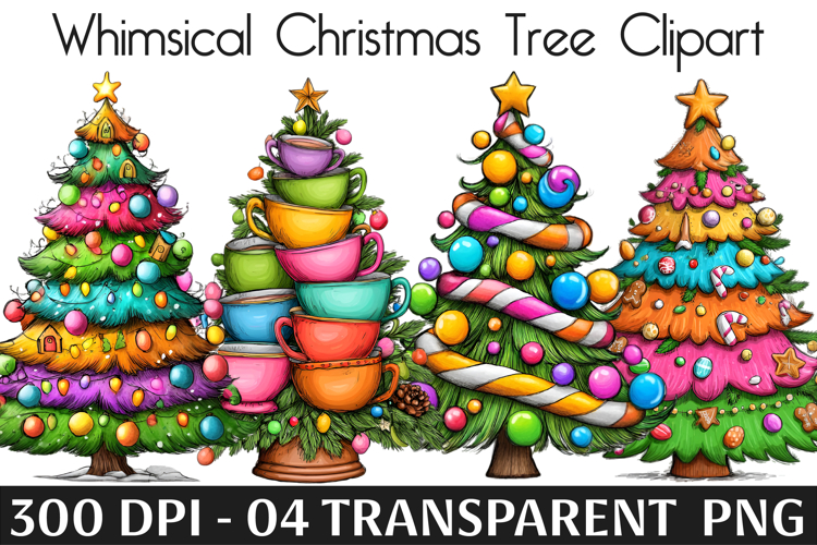 Whimsical Christmas Tree Clipart Sublimation