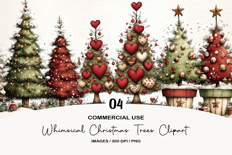 Whimsical Christmas Trees Clipart