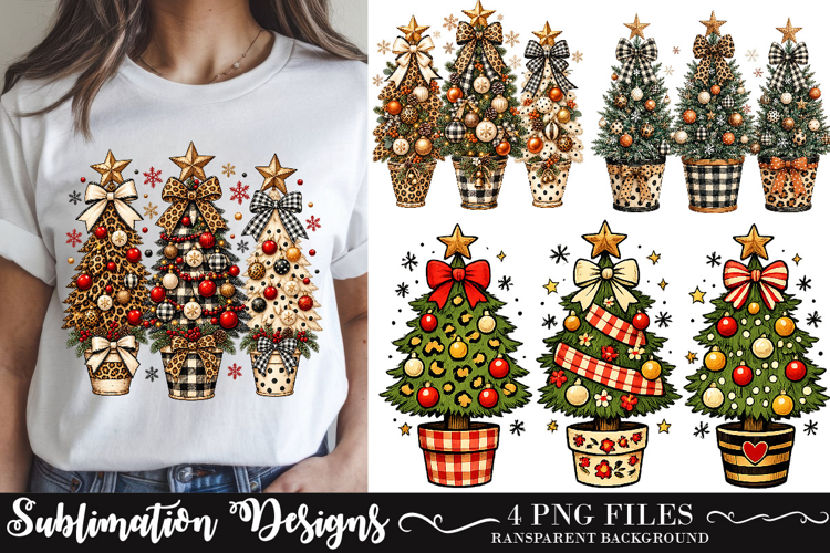 Whimsical Christmas Trees Png, Coquette Bow Christmas Trees