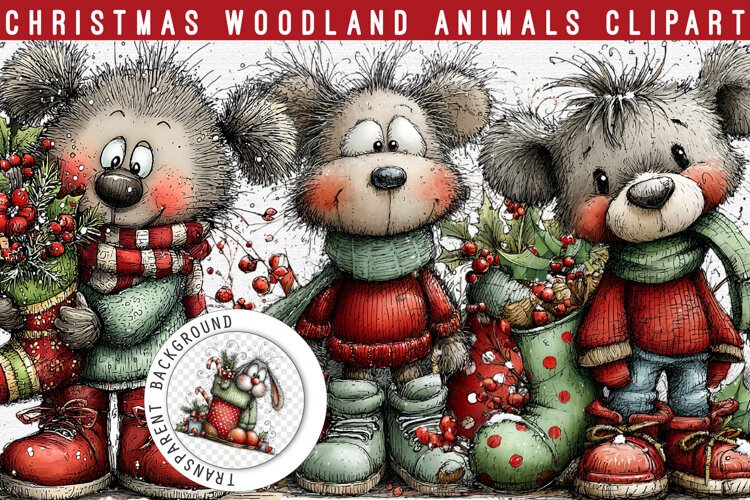 Christmas Woodland Animals Clipart PNG| Whimsical Png example image 1