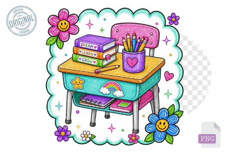 Whimsical Classroom Desk Clipart PNG for School Days