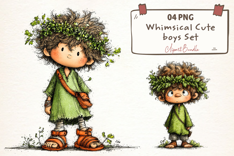 Whimsical Cute boys Clipart