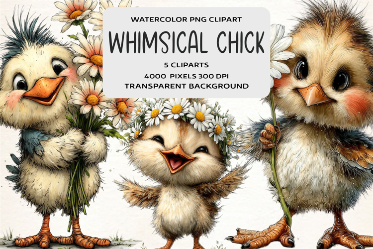 Whimsical Cute Chick Clipart
