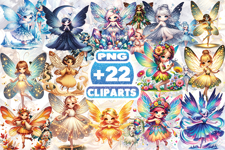 Whimsical Cute Fairy Clipart Bundle | Magical Fairy PNG |
