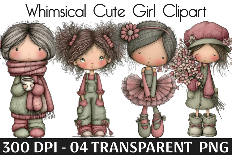 Whimsical Cute Girl Clipart Sublimation
