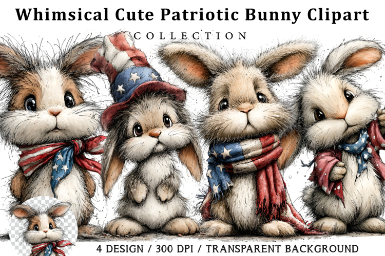 Whimsical Cute Patriotic Bunny Clipart