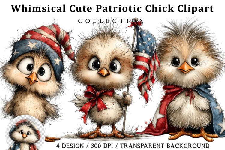 Whimsical Cute Patriotic Chick Clipart