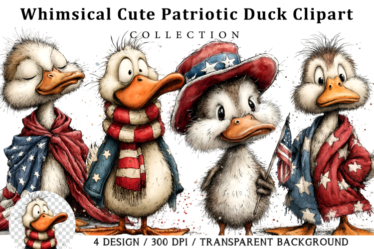 Whimsical Cute Patriotic Duck Clipart