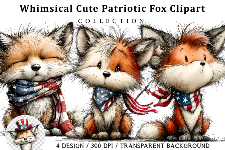 Whimsical Cute Patriotic Fox Clipart