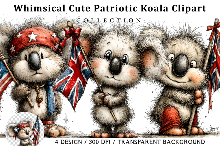 Whimsical Cute Patriotic Koala Clipart