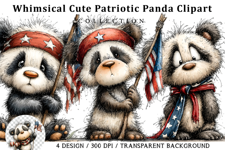 Whimsical Cute Patriotic Panda Clipart