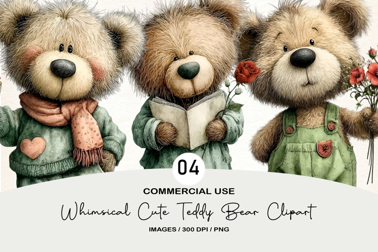 Whimsical Cute Teddy Bear Clipart