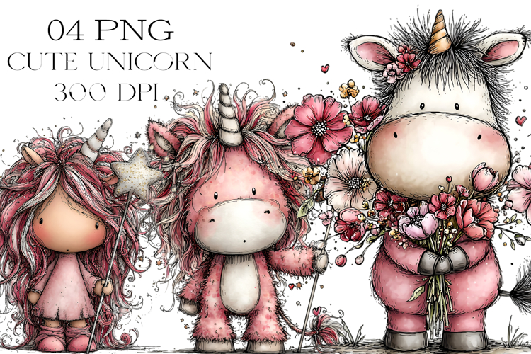 Whimsical Cute Unicorn Clipart