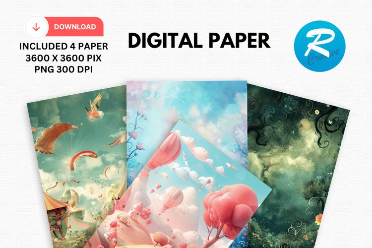 Whimsical Digital Paper, Whimsical Background example image 1