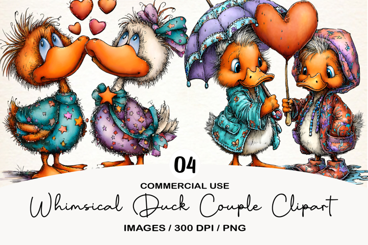 Whimsical Duck Couple Clipart