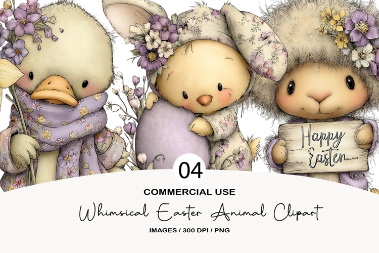 Whimsical Easter animal clipart