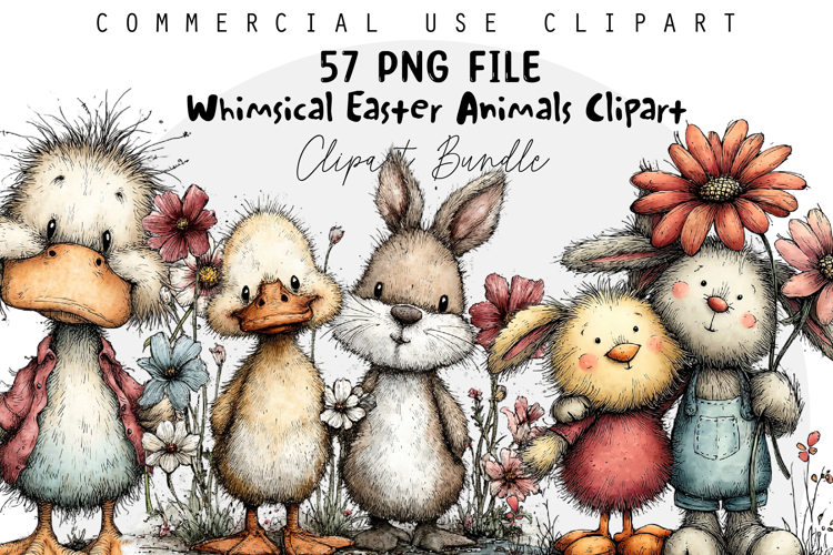 Whimsical Easter Animals Clipart Sublimation PNG Bundle