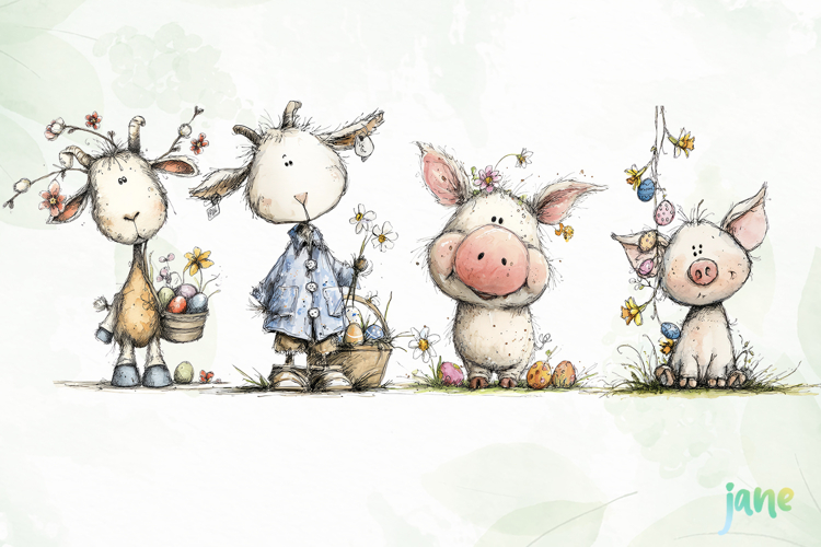 Whimsical Easter Animals Clipart