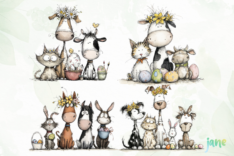 Whimsical Easter Animals Clipart