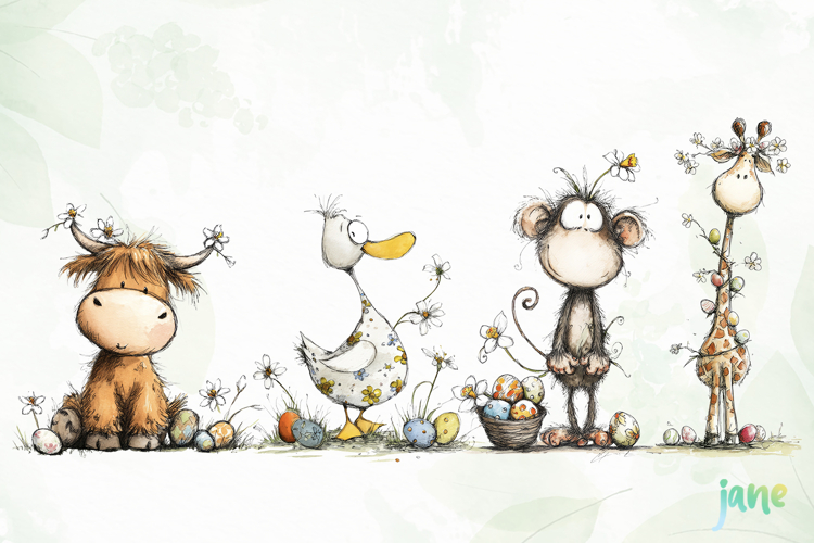 Whimsical Easter Animals Clipart