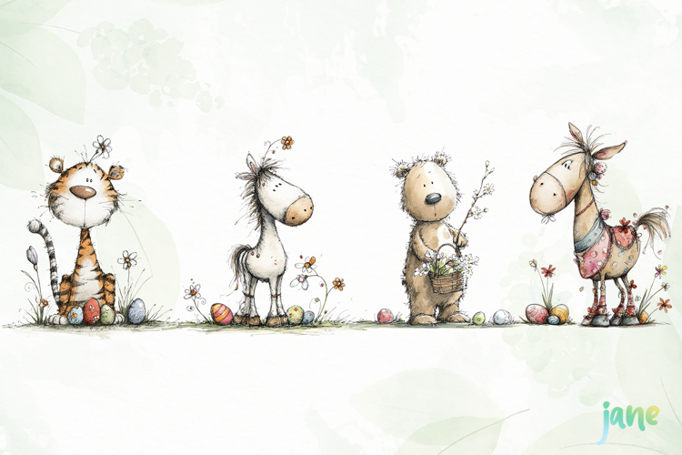 Whimsical Easter Animals Clipart