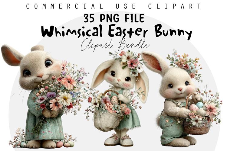 Whimsical Easter Bunny PNG Bundle, Easter Sublimation PNG