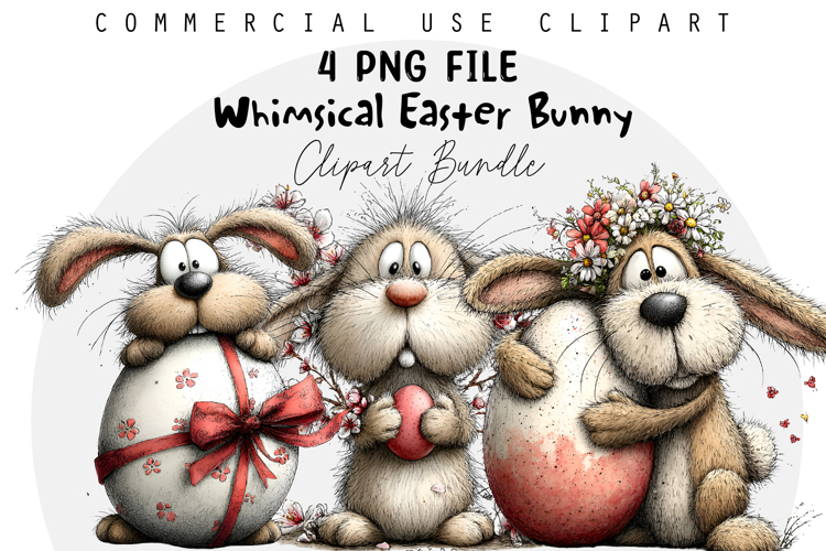 Whimsical Easter Bunny Clipart, Easter Sublimation PNG
