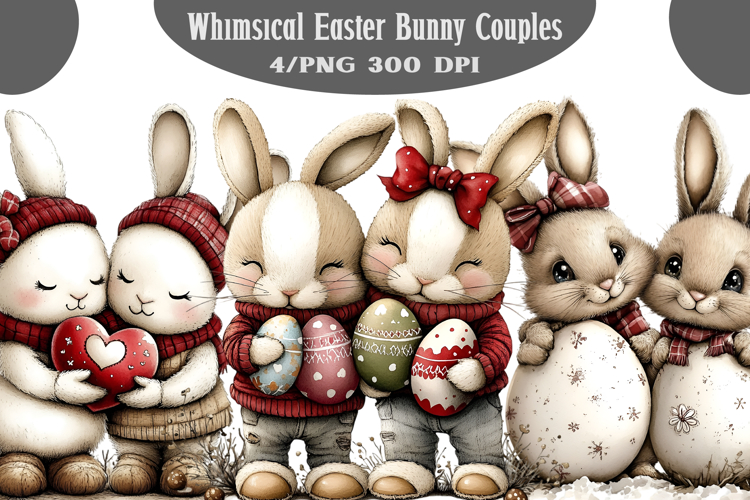 Whimsical Easter Bunny Couples Clipart