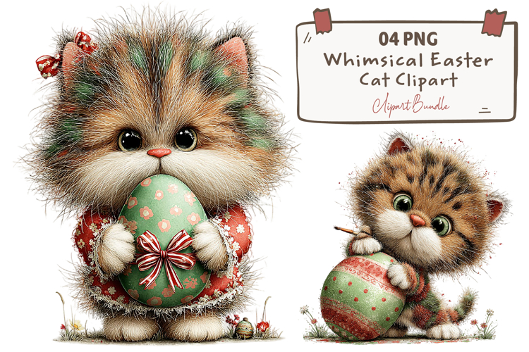 Whimsical Easter Cat Clipart