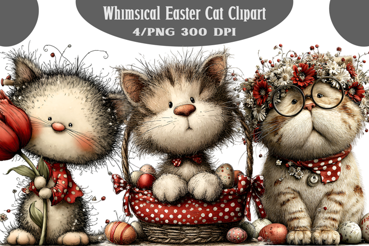 Whimsical Easter Cat Clipart