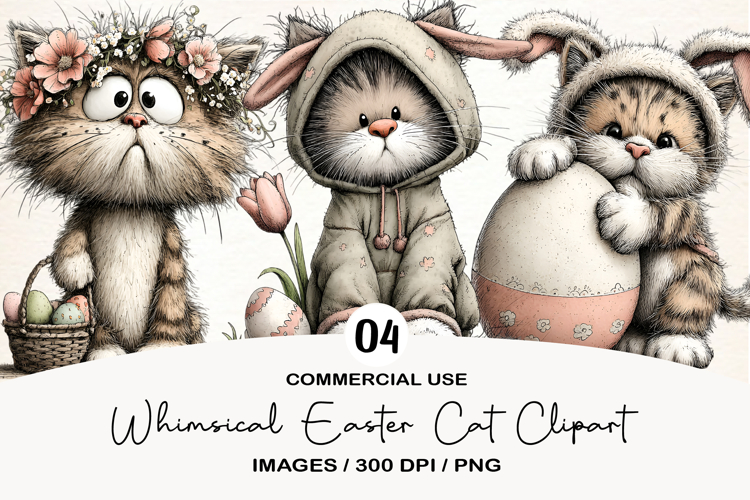 Whimsical Easter Cat Clipart