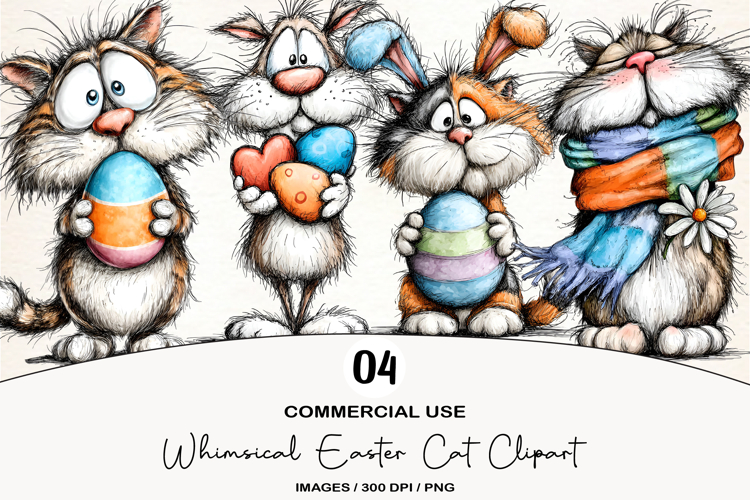 Whimsical Easter Cat Clipart