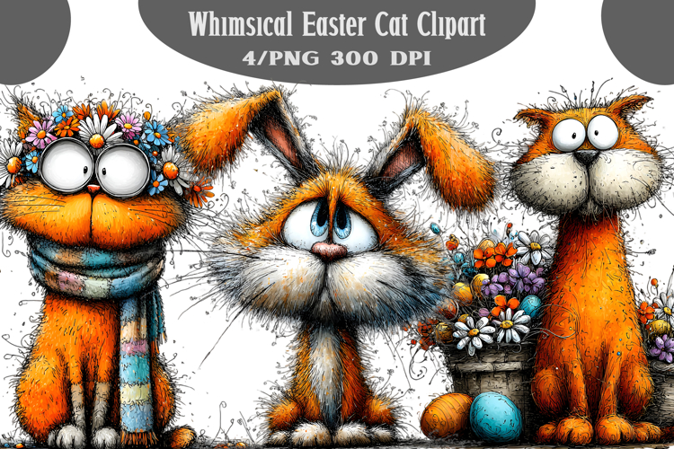 Whimsical Easter Cat Clipart