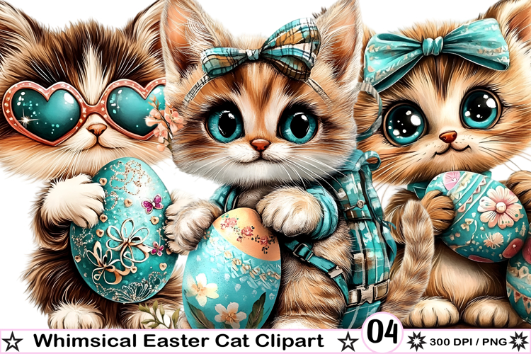 Whimsical Easter Cat Clipart