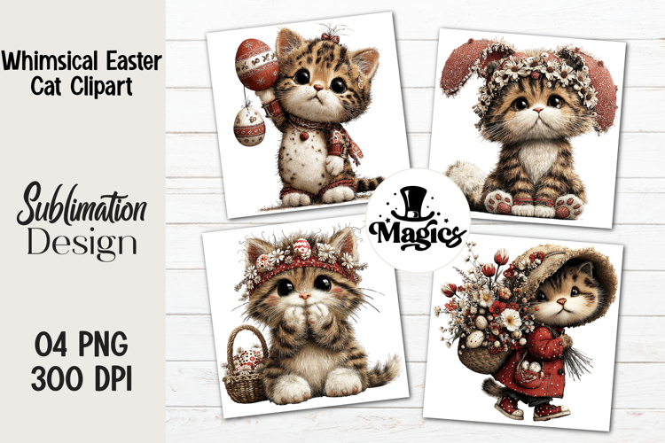 Whimsical Easter Cat Clipart PNG