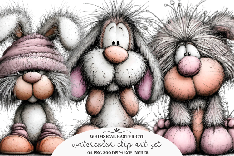 Whimsical easter cat Clipart