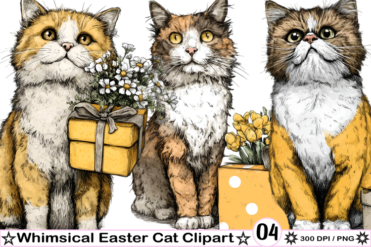 Whimsical Easter Cat Clipart