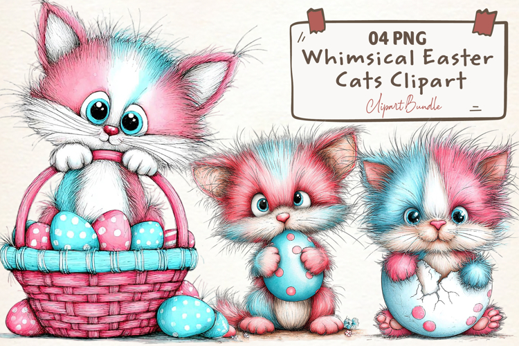 Whimsical Easter Cats Clipart
