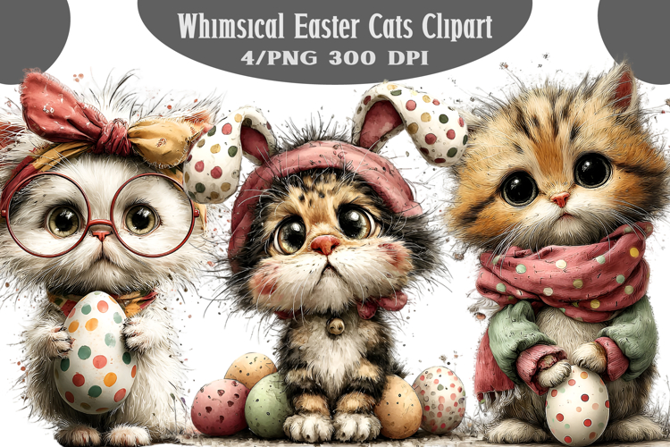 Whimsical Easter Cats Clipart