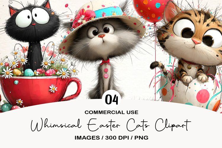 Whimsical Easter Cats Clipart