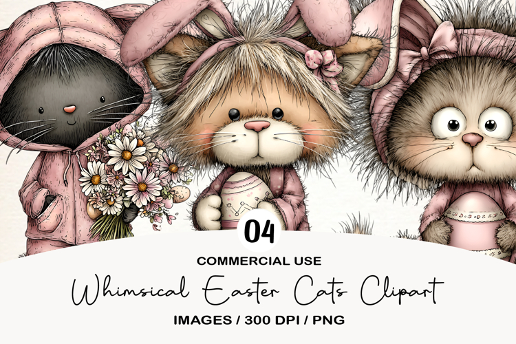 Whimsical Easter Cats Clipart