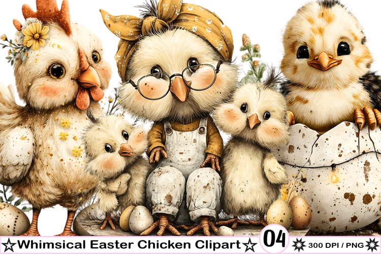 Whimsical Easter Chicken Clipart