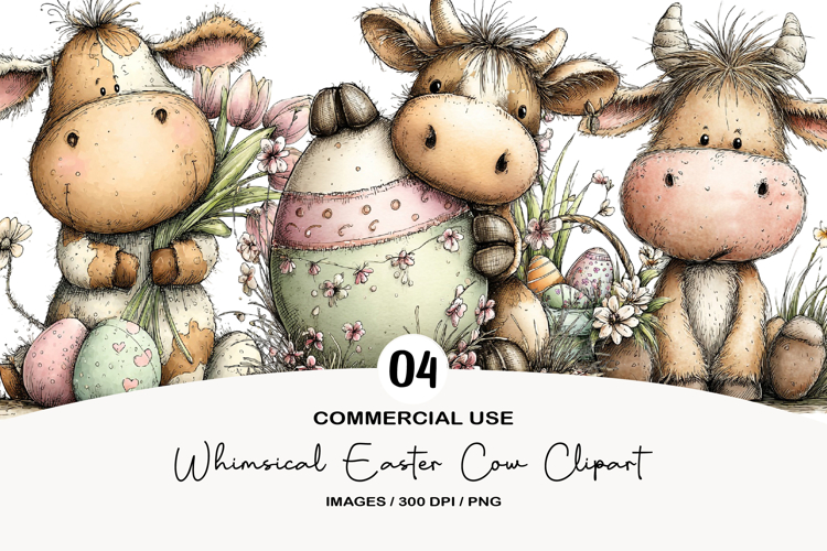Whimsical Easter Cow Clipart