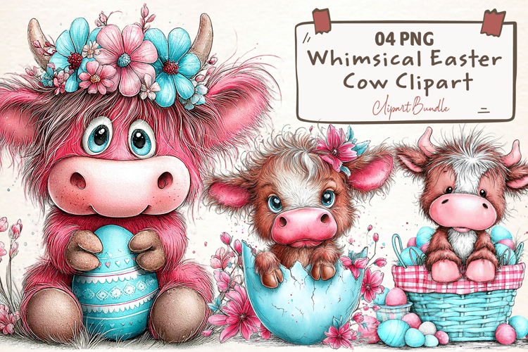 Whimsical Easter Cow Clipart