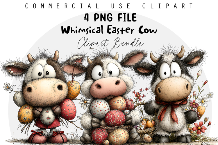 Whimsical Easter Cow Clipart, Easter Sublimation PNG