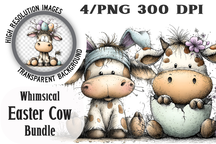 Whimsical Easter Cow Clipart
