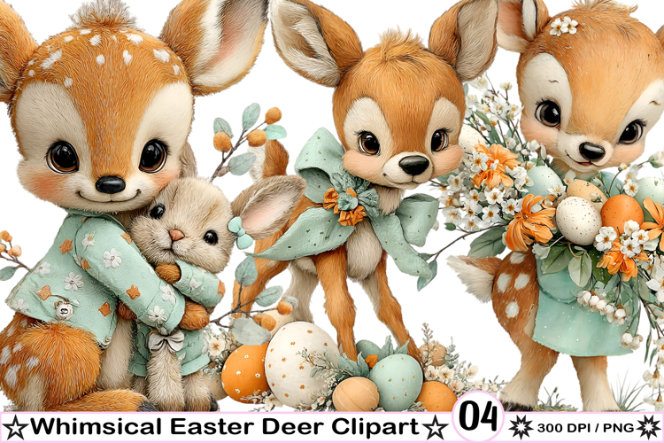 Whimsical Easter Deer Clipart